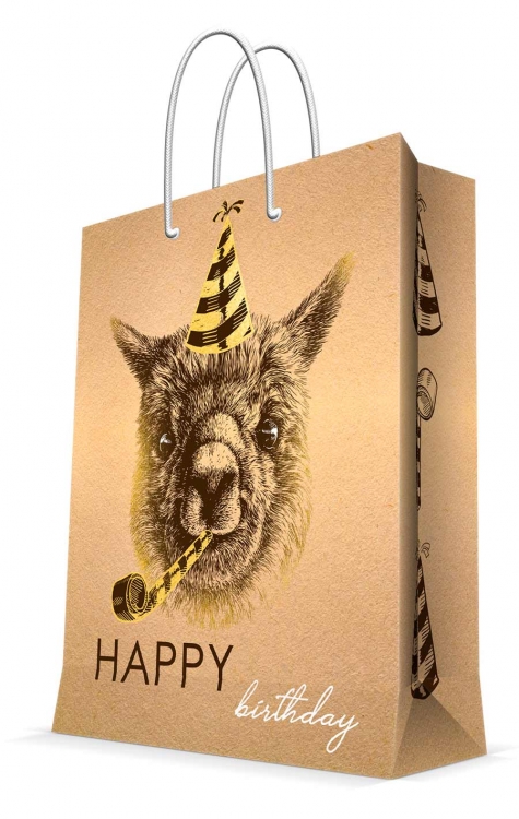 Пакет подарочный "Happy Birthday (лама в колпачке)" с ламинацией