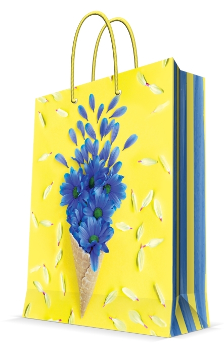 Пакет подарочный "Рожок с цветами" с ламинацией