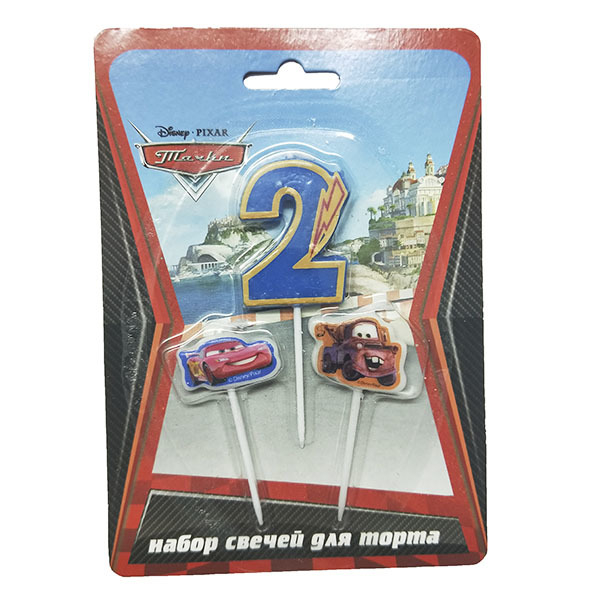 Свечи для торта (цифра 2, тачки 2шт) Дисней Тачки